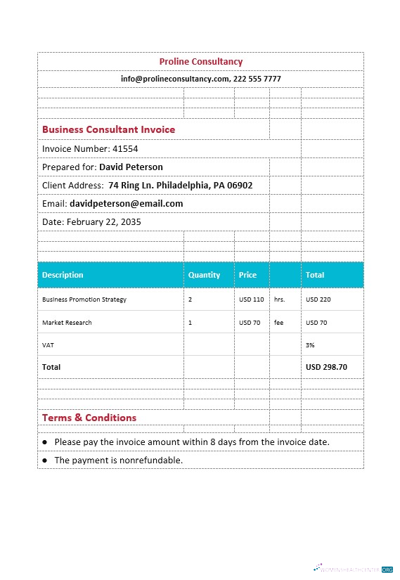 Download Business Consultant Invoice. Photoshop template